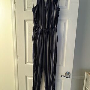 Express Navy and White Striped Jumpsuit